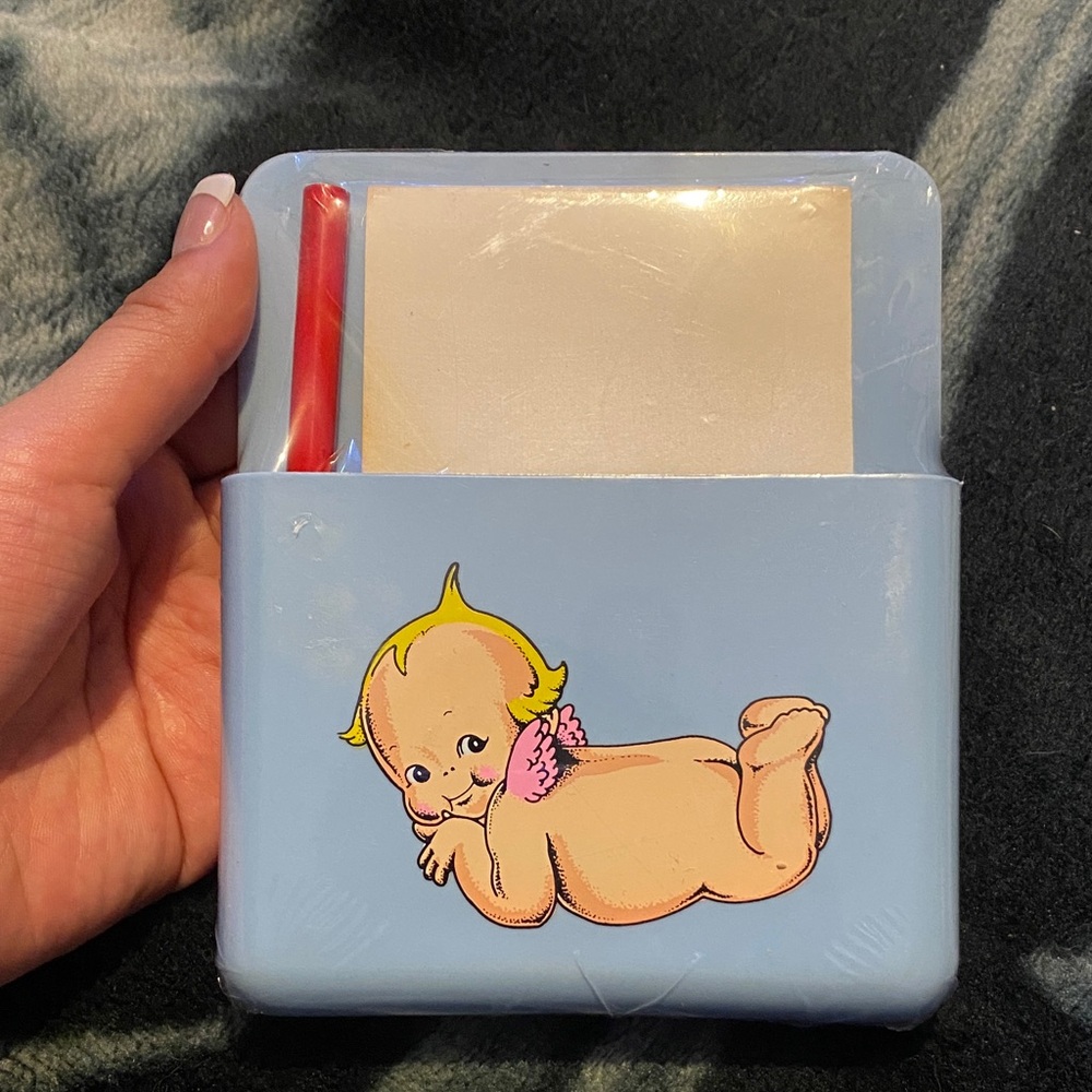 Kewpie baby magnetic Notepad Holder with Red Pencil baby blue color